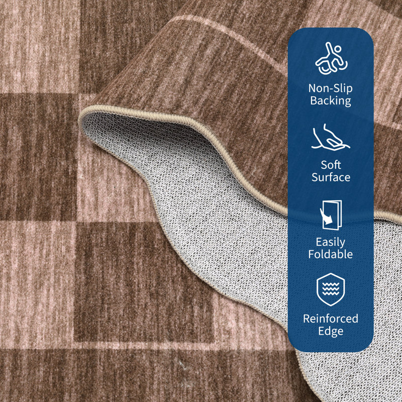Washable Scalloped Rug Modern Checkerboard Rug Non Slip, Soft Non Shedding Thin Carpet, Indoor Low Pile Foldable Carpet, Contemporary Printed Mat for Living Room Bedroom