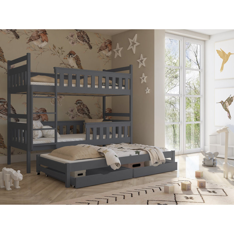 Wooding Single (3') 2 Drawer Standard Bunk Bed with Trundle, Matte Graphite