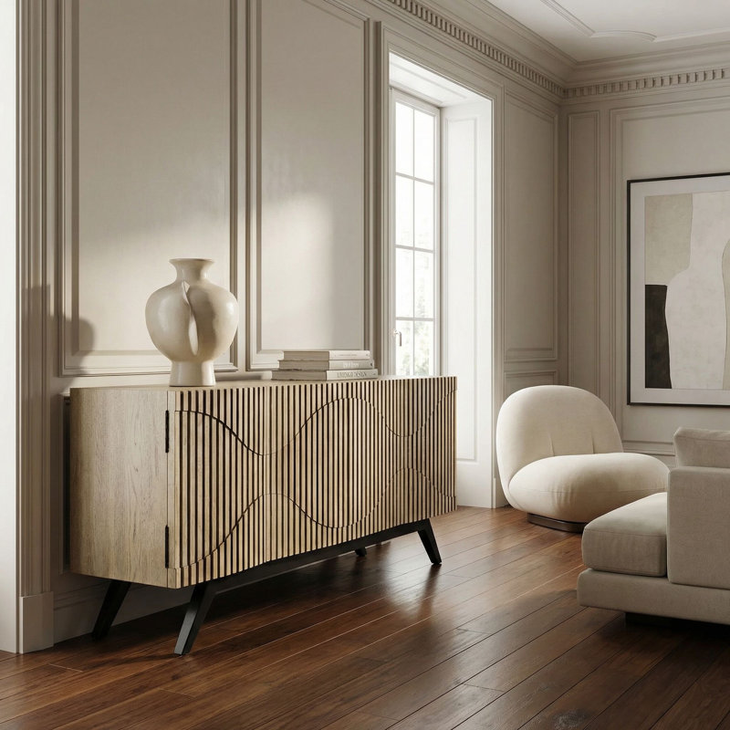 Illusion 78'' W Solid Wood Buffet, Bleached Walnut