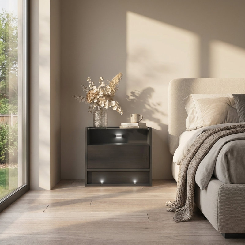 Vision 21.7" Nightstand with 16-Colour LED Lighting, High Gloss Finish, Black