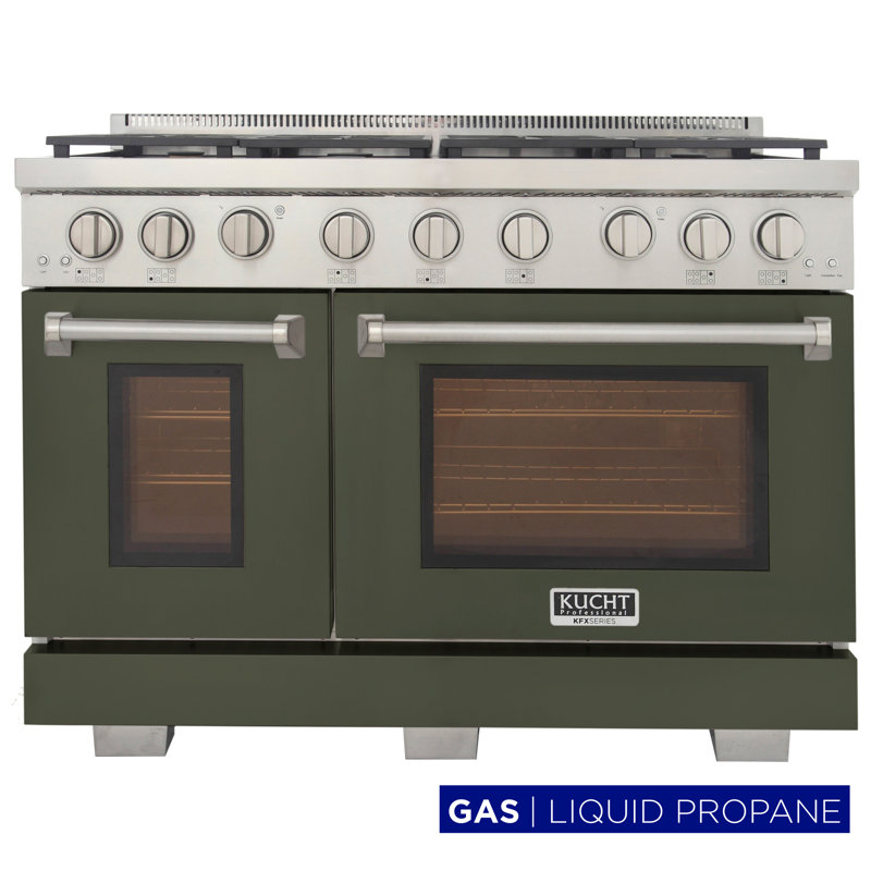 48 in. 6.7 cu. ft. Natural Gas Range Two Ovens in Olive Green with True Simmer Burners, Liquid Propane, Olive Green