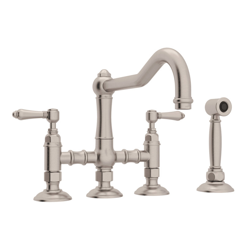 Acqui® Bridge Faucet with Handles, Satin Nickel, Metal Lever Handle