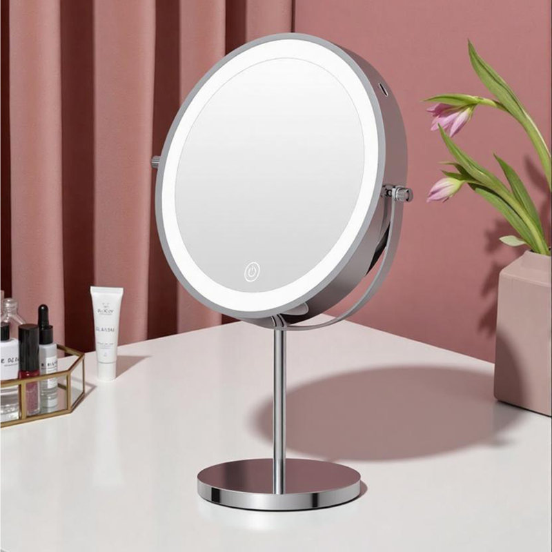 Miroir de maquillage grossissant 8 po à lumière DEL 8 po, Nickel brossé