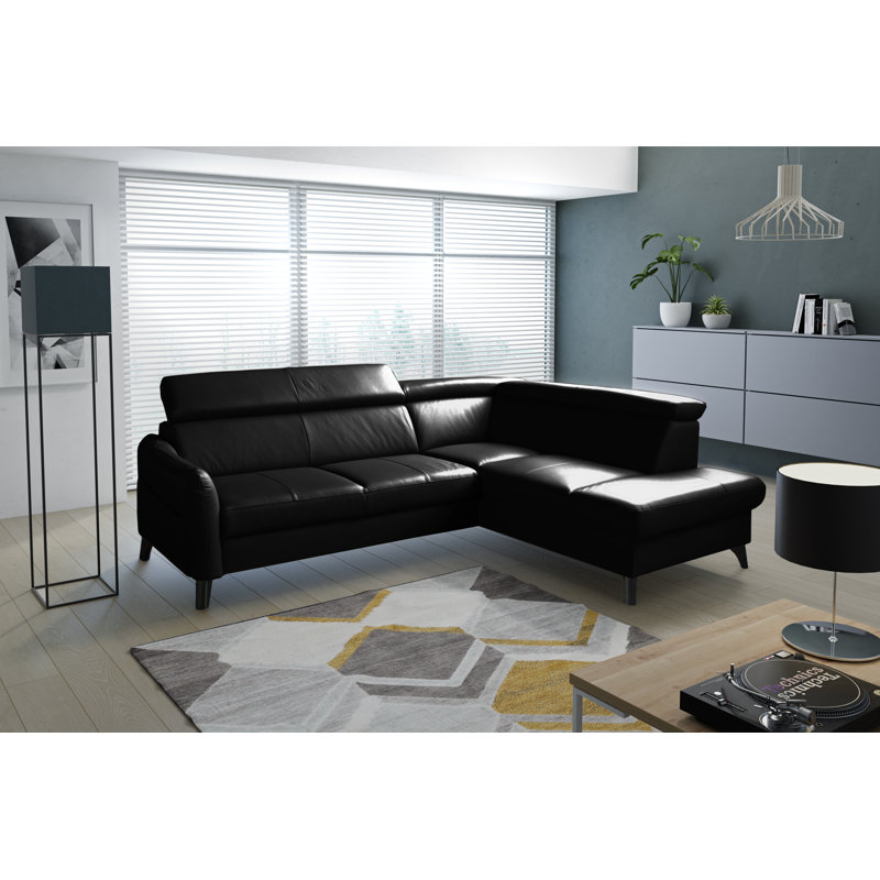 Victoria Upholstered Sleeper Corner Sofa with Ottoman, Black, Right Hand Facing
