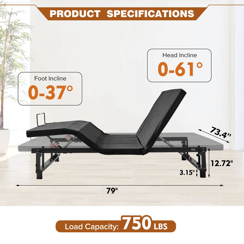 Adjustable Bed Base Frame Head And Foot Incline Quiet Motor King Size Zero Gravity