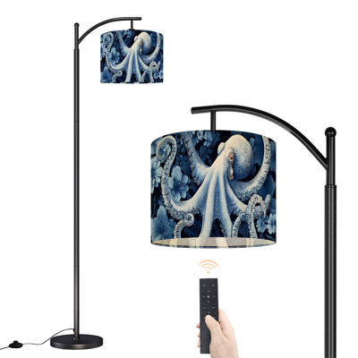 Arc Floor Lamp with Adjustable Lampshade Octopus Ocean Marine Nautical Navy Modern Bathroom Living Standing Lamp 3 Color Temperatures Dimmable Tall Pole Lamp with Foot Switch for Bedroom