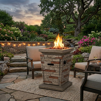 Tapered Natural Stone Mgo Propane Fire Column – 40,000 Btu, Hidden Tank Storage, Outdoor Fire Pit