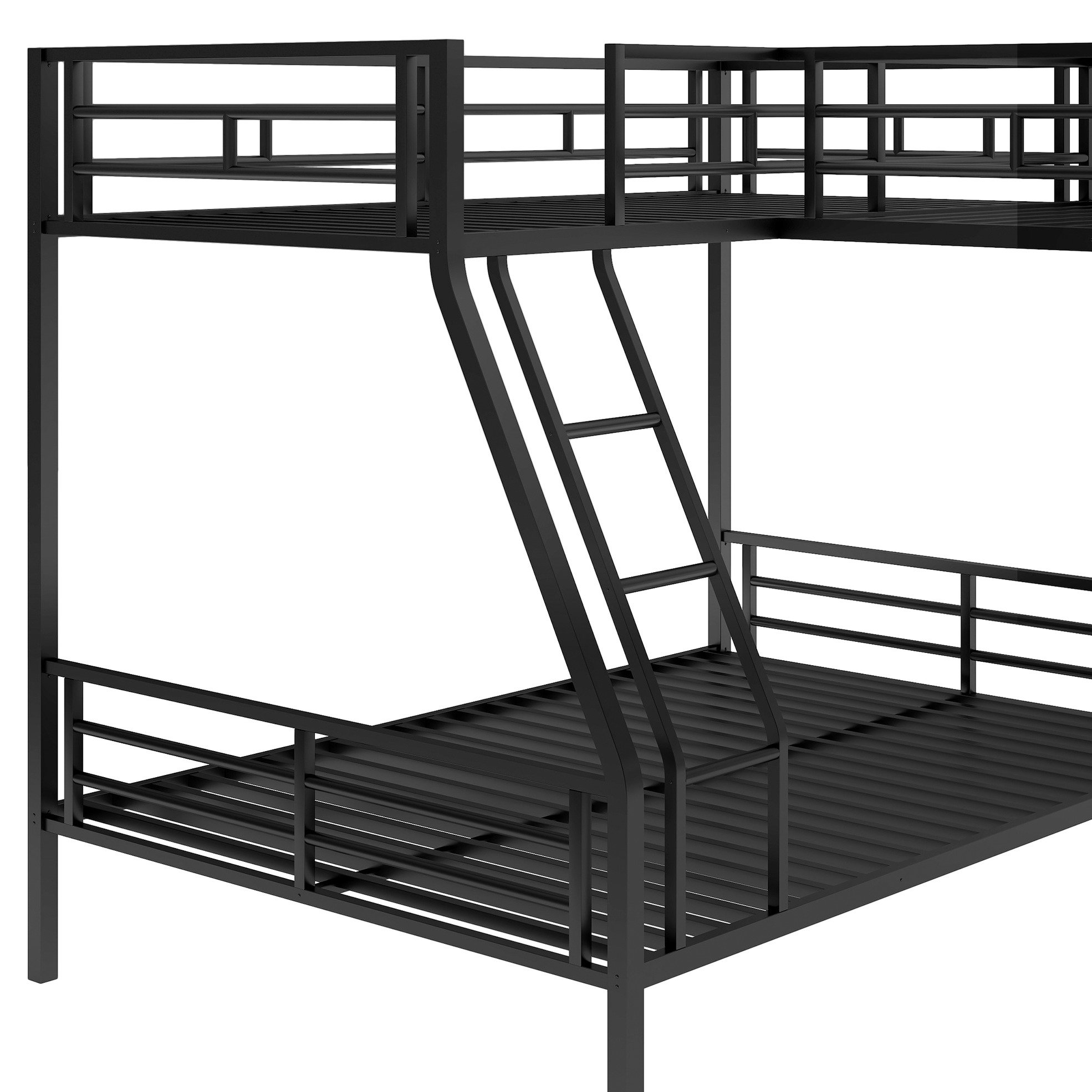 Brayden Studio Twin Over Full Bunk Bed With Desk, Metal Loft In Black ...