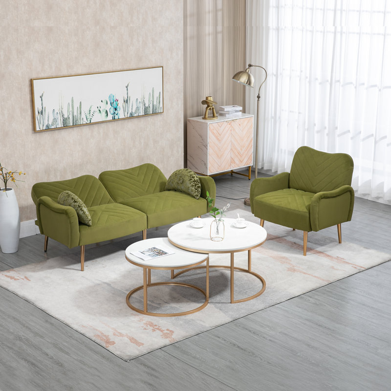 Canapé-lit simple à dossier divisé 64,96 po Parven, Polyester olive