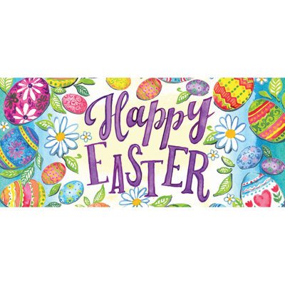 Spring Holidays Happy Easter Eggs Sassafras Switch 22 in. x 10 in. Non-Slip Outdoor Door Mat