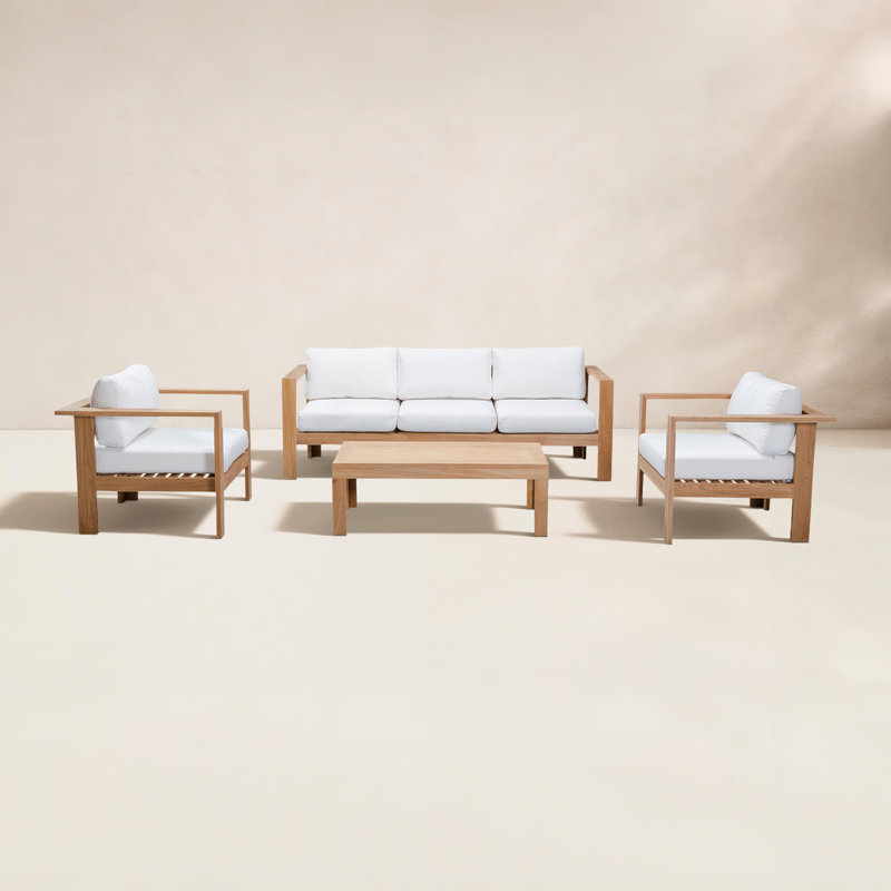 Ensemble de conversation avec canapé en teck Sunbrella 4 pièces Sonoma, Toile Sunbrella® naturel