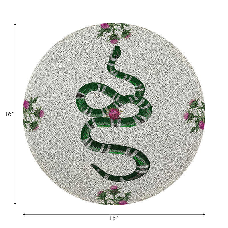 Thistle And Snake Vegan Leather Round Pebble Placemat, Pink White