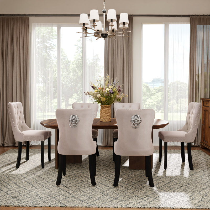 Modern Velvet Dining Chairs Dining Room Chairs Set of 4, Beige, Black