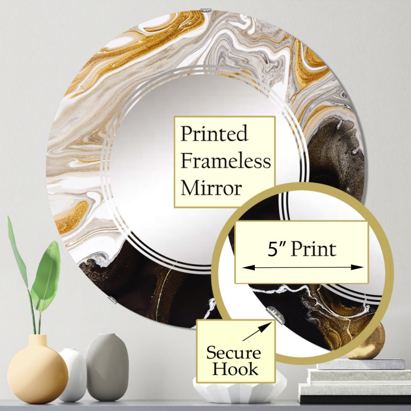 Miroir mural rond noir et blanc liquide Waves II, 24 po x 24 po