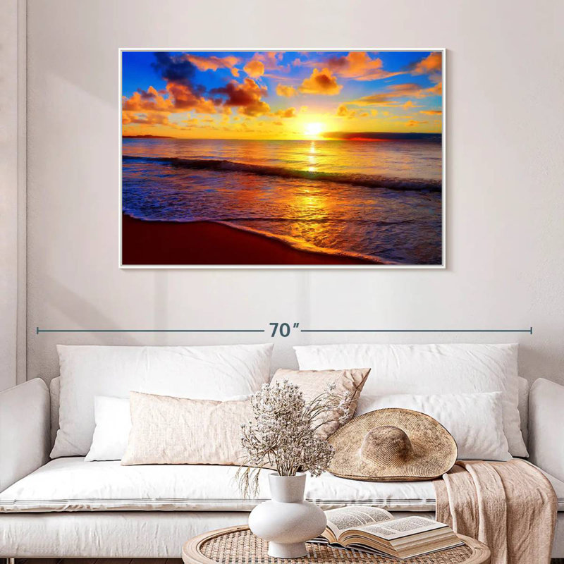 Meditation Denys Sunset, 46 po x 31 po, Cadre flottant blanc