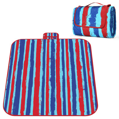 Très grand pique-nique portable imperméable pour pique-nique pour le camping en famille, les voyages, le parc, la plage, la randonnée, le stade, les Concerts (impression rayée, 70 po x 80 po) - Lavable à la machine