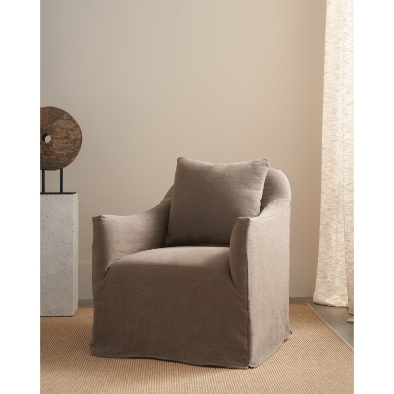 Mocha Noel Slipcovered Swivel Chair, Indigo Linen (15061-35)
