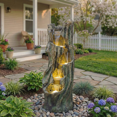 Waterfall Fountain for Outdoor Gardens and Patio Backyards Includes Energy-Efficient LED Lights and Easy Setup for Instant Relaxation