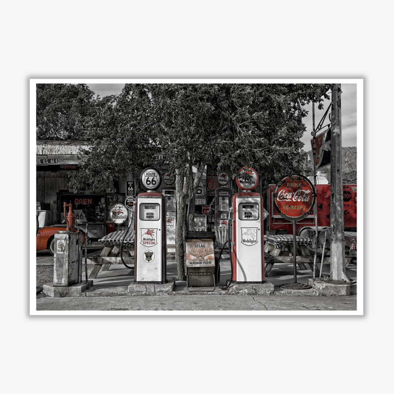 Retro Black And Red Gas Pumps - Single Picture Frame Print, 60 cm H x 42 cm W x 1 cm D, No Frame