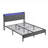 Classic Gray Full Size Upholstered Metal Platform Bed with LED Lights, Storage Headboard and Charging Station for Bedroom