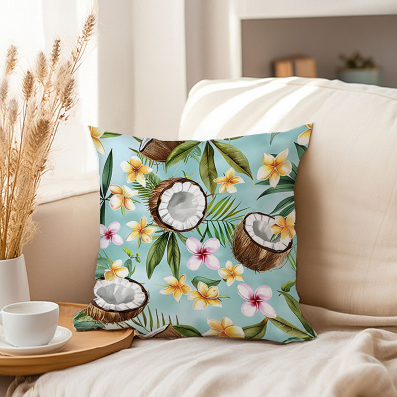 Coconuts Pattern VI Tropical Throw Pillow Cover, Square 18"