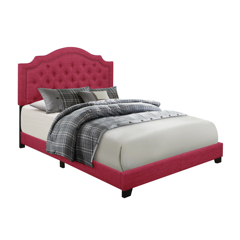 Kiraz Upholstered Wingback Bed, Pink, Queen