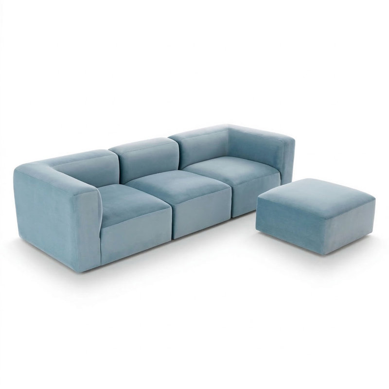 Rungata 101" Performance Velvet Modular Sectional With Reversible Chaise Ottoman, Blue