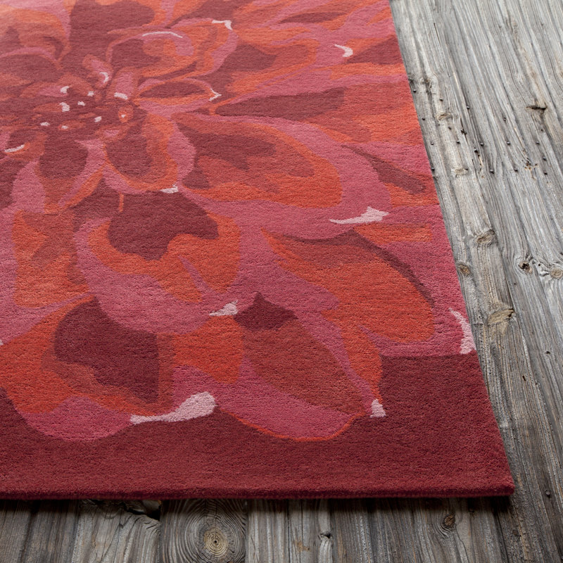 Tapis Dahlia moderne en laine touffeté à la main bourgogne, framboise, rose et corail Jethro