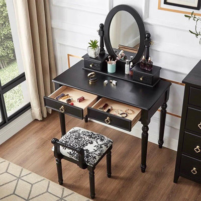 Coiffeuse 31,5 "en bois massif rétro de style français avec miroir de maquillage