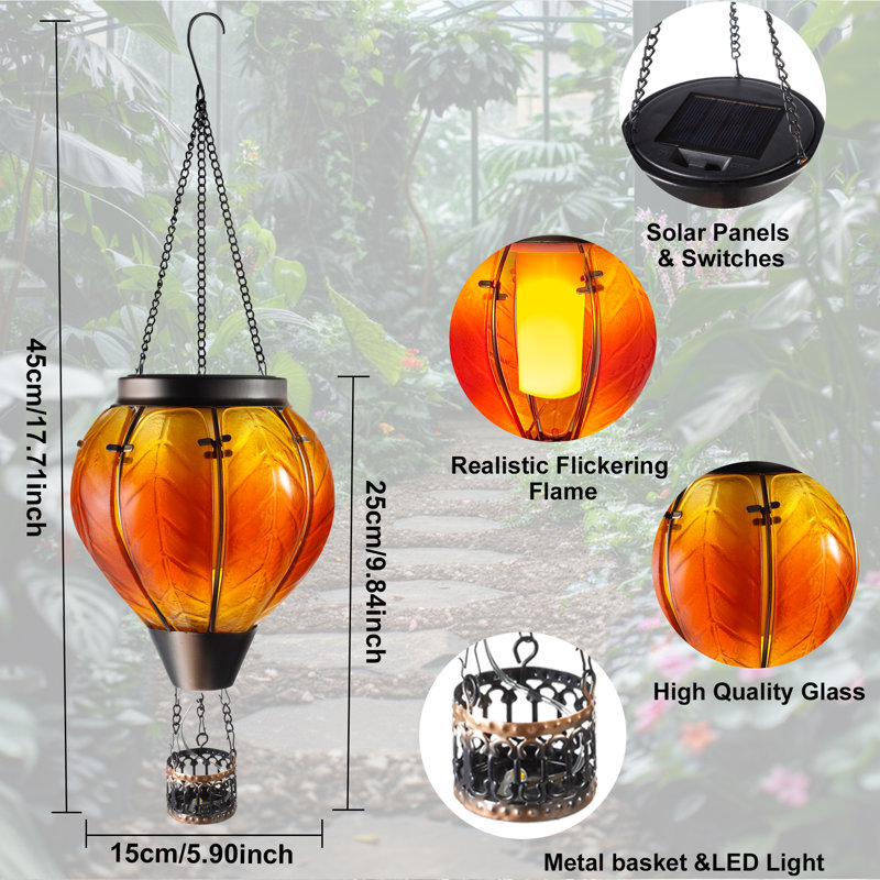 Lanterne solaire Aderyn Montgolfière avec flamme vacillante, lanterne solaire suspendue pour l'extérieur, cadeau pour la fête des Mères