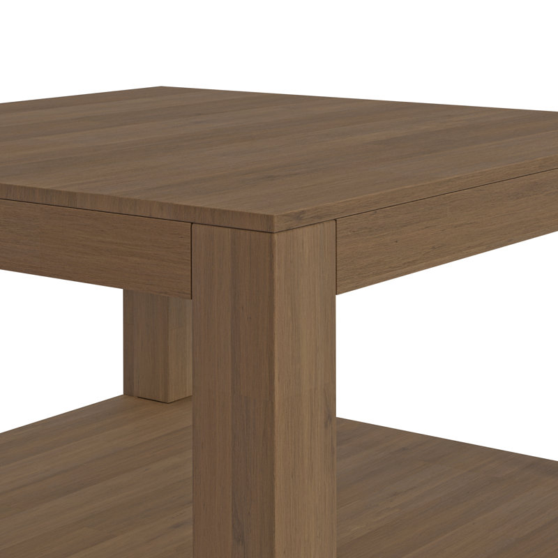Ewalt Solid Wood Four Leg Coffee Table with Storage, Light Brown