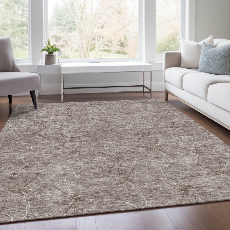 Tapis taupe Prisco lavable à la machine de qualité supérieure, Rectangle 9 pi x 12 pi