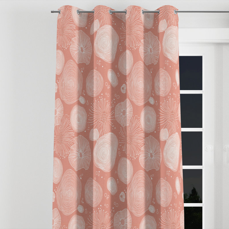 Rideaux de fenêtre Coastal - Rideau à œillets à motif de coquillages abstraits Coral Beach - 1 panneau, L 52 po x L 108 po