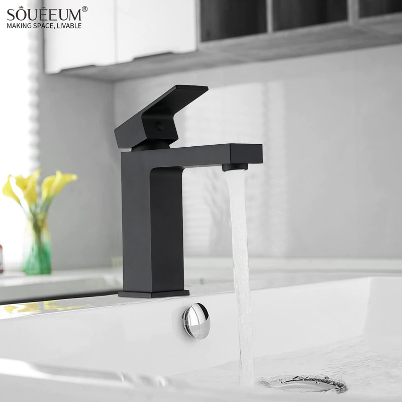 Single-Hole Single-handle Bathroom Faucet with Drain Assembly, Matte Black