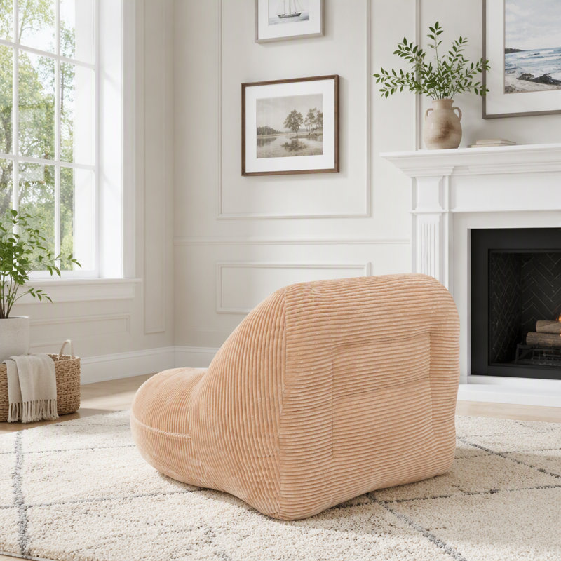 Fauteuil à billes en velours côtelé, mini canapé Fluffy Cloud, sans assemblage, Tissu rose