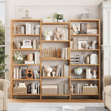 Kirklyn 63.4"H Bamboo Triple Wide Bookcase With 17 Shelves, Wood Storage Standard Bookshelves