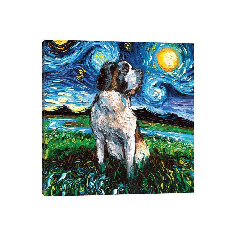 Saint Bernard Night by Aja Trier - Wrapped Canvas Print, 30.48 cm H x 30.48 cm W