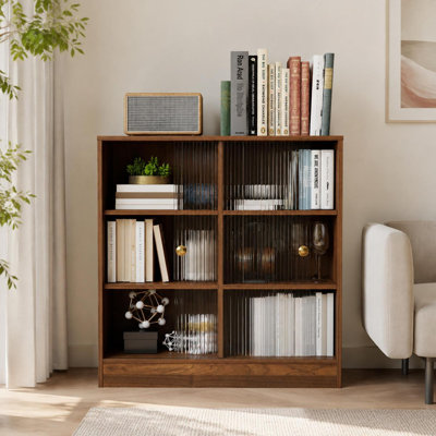 Bibliothèque à 3 niveaux avec portes coulissantes en verre