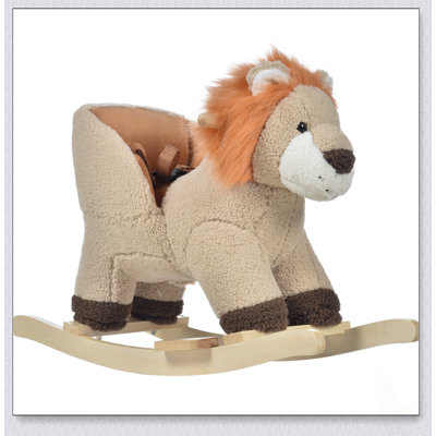 Adorable cheval à bascule en peluche avec sons réalistes, base en bois et ceinture de sécurité pour tout-petits de 18 à 36 mois