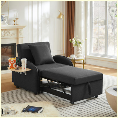 Sleeper Sofa Chair Bed, 3 In 1 Convertible Sofa Chair With With Adjustable Backrest & Foldable Table & USB, Type-C, Adjustable Recliner, Armchair For Living Room Bedroom Apartment Small Space, Black