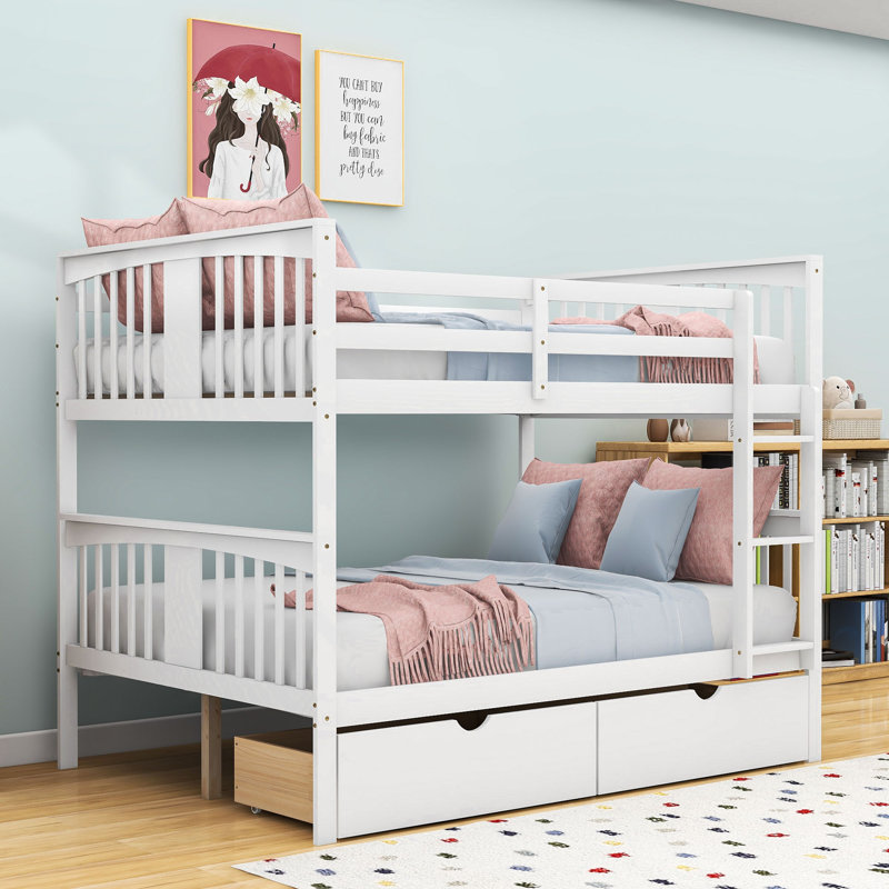  Doireann Full Over Full 2 Drawers Standard Bunk Bed by Harriet Bee, White