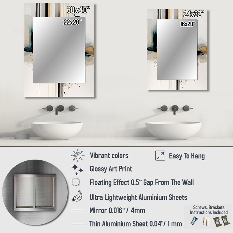 Abstract Transitional Modern Shapes I - Abstract Shapes Mirror, Modern Unique Wall Mirror, Printed Metal Art, 40" x 30"