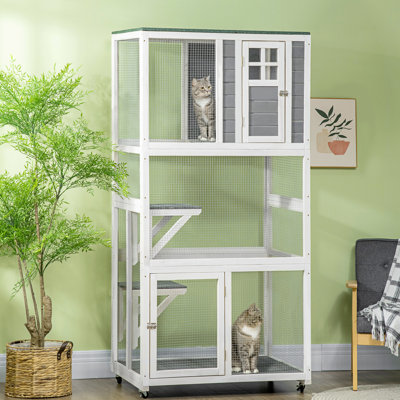 74 po en bois gris avec roulettes, 74 po, grande capacité pour chats courageux