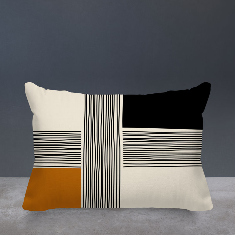 Housse et insert de coussin rectangulaire intérieur / extérieur en polyester filé Cassie, Orange, H 14 po x l 20 po