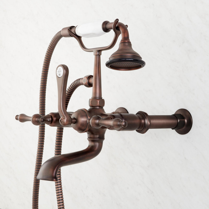 Robinet de baignoire mural style téléphone avec poignées levier, Bronze huilé