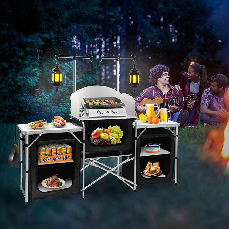 Portable Folding Camping Kitchen Table Grill Cook Storage Picnic Cabinet  Outdoor