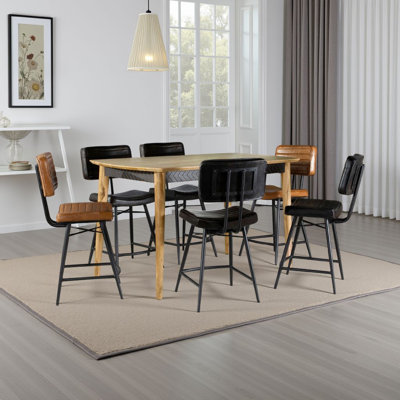 Ensemble de table de salle à manger Hom, plateau en sheesham naturel, cuir espresso