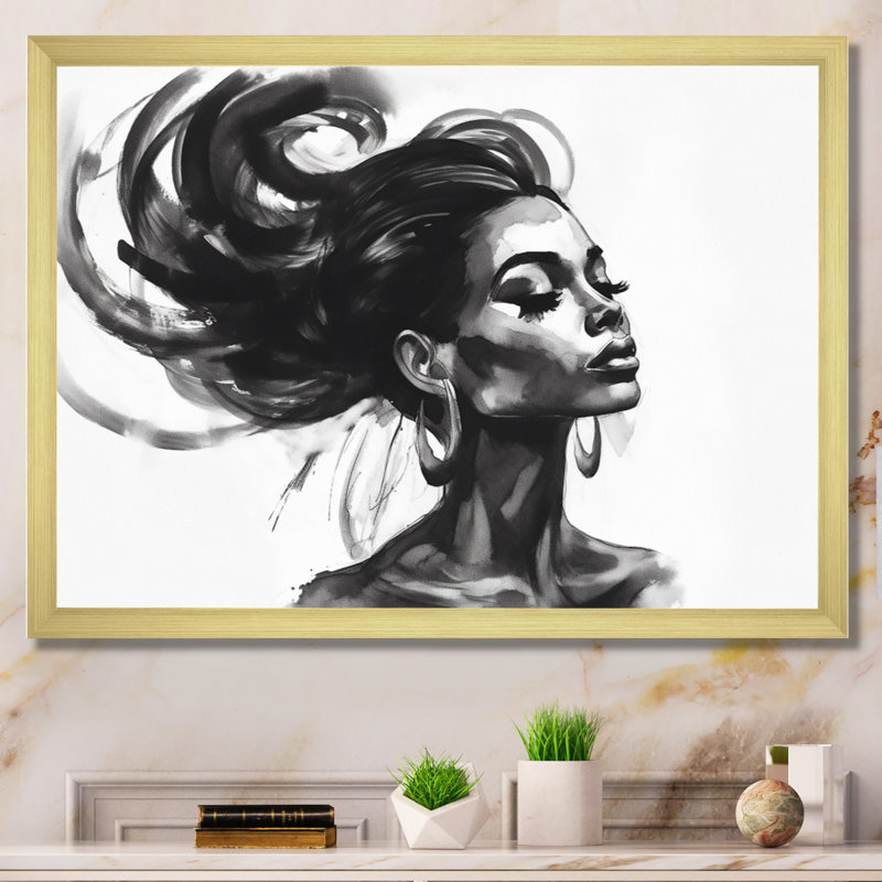 Décoration murale femme afro-américaine Pierce II - Portrait, H 12 po x l 20 po x P 1 po, Cadre photo doré simple