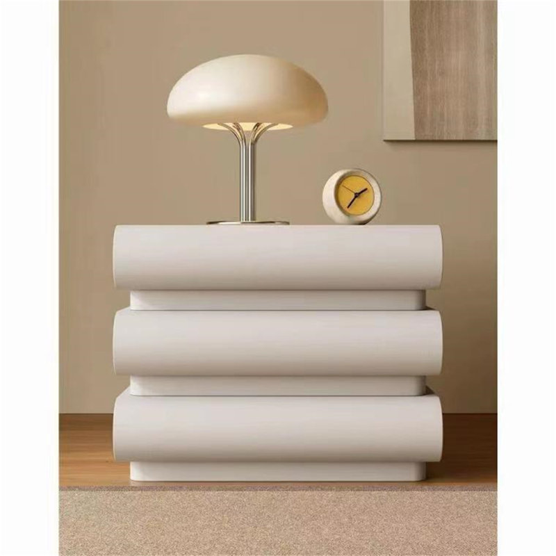 Table de chevet à trois tiroirs en cuir de style crème - Armoire de rangement minimaliste moderne, rangement de chevet Luxe