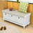 Vintage-Inspired Storage Bench with Cushioned Seat, Grooved Doors-1703222813